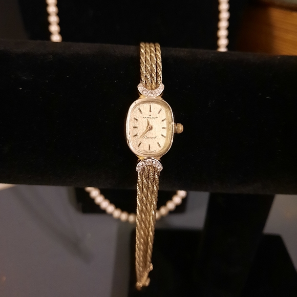 Hamilton Jewelry - Vintage😍 Hamilton 14k Yellow Gold, Genuine Diamond Bracelet Watch 7.25" Closed